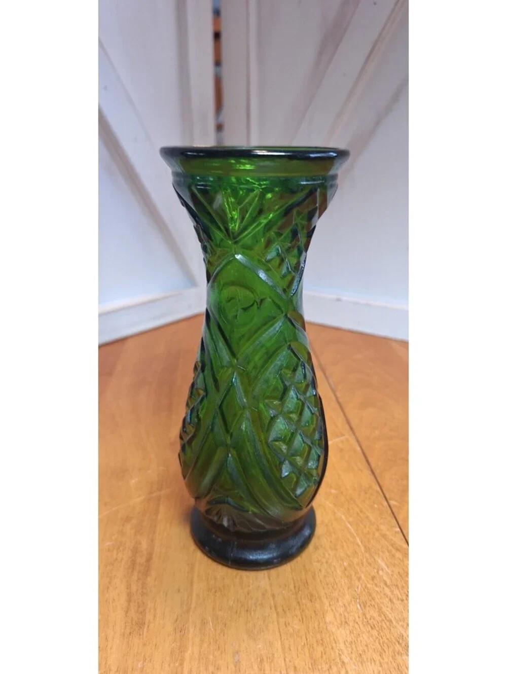 Emerald Green Cut Glass Footed Bud Flower Vase 6.5